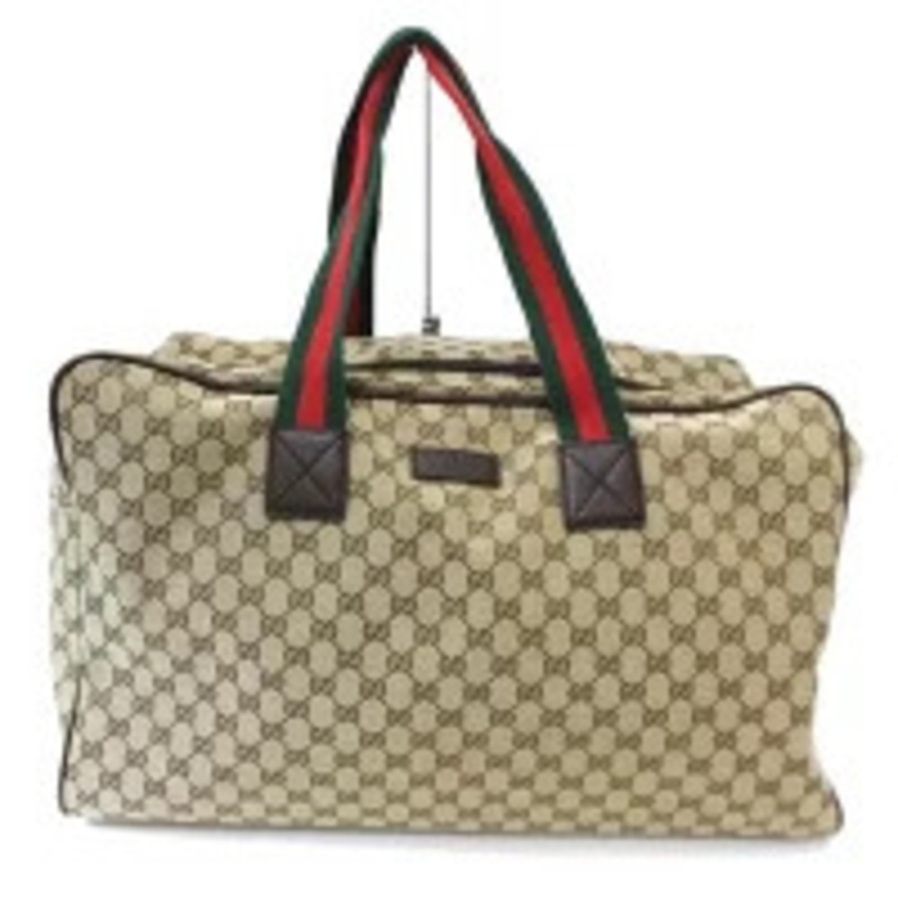 Gucci GG Canvas Web Boston Duffle Bag beige brown